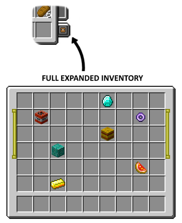 Imagen donde podemos ver el botón de expansión del inventario, añadido por el mod Expandable Inventory.